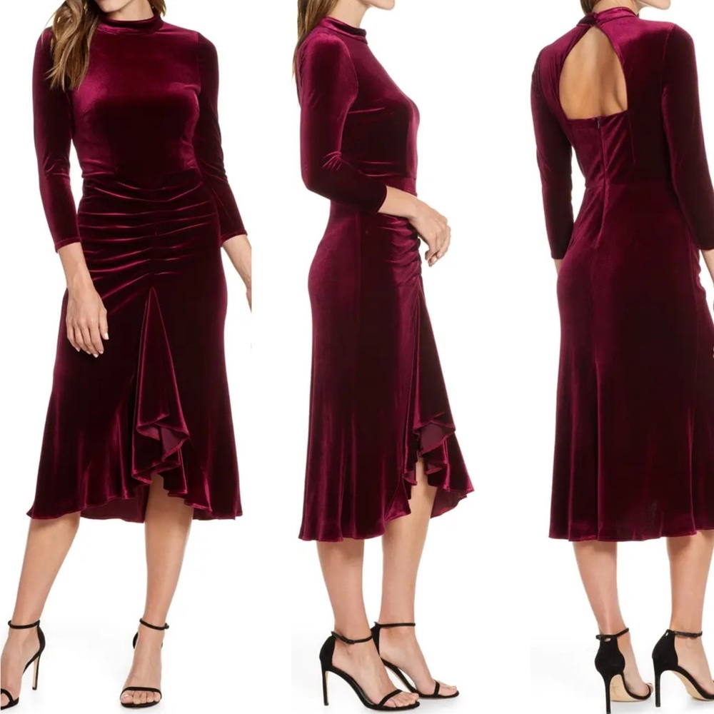 NWT Eliza J Burgundy Red Ruched Velvet Cocktail Dress Sz 10